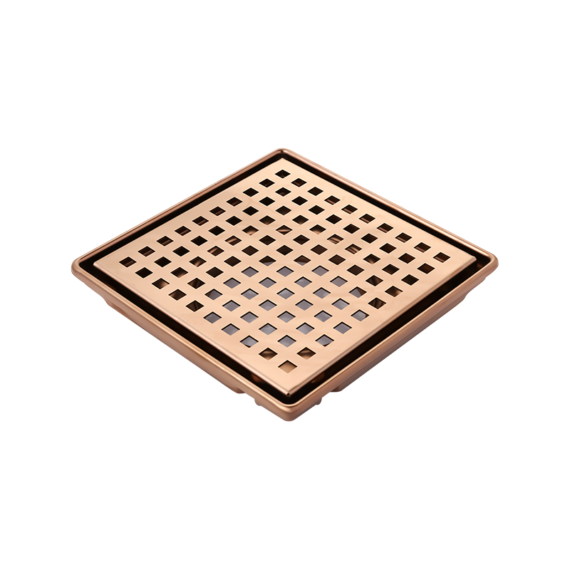 SZ119-20RG 200x200mm 8" x 8" Glanzende roségouden afwerking roségouden afwerking roestvrijstalen tegelafvoer met verwijderbare afdekking en ABS-sifon